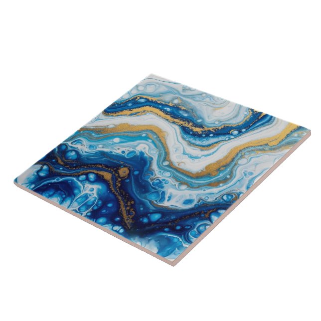 Elegant Fluid Art Decorative Tiles – Abstract Blue (Side)