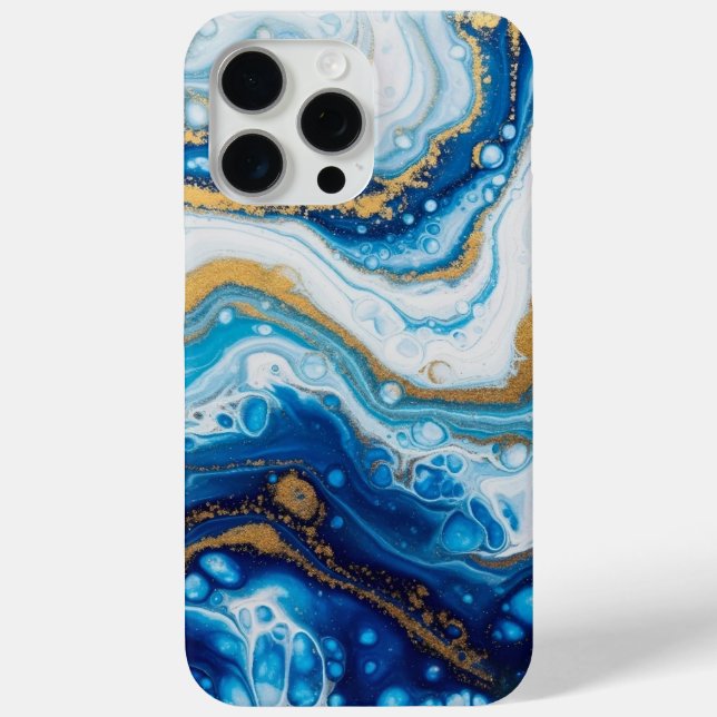  Elegant Fluid Art iPhone 16 Case – Abstract Blue  (Back)