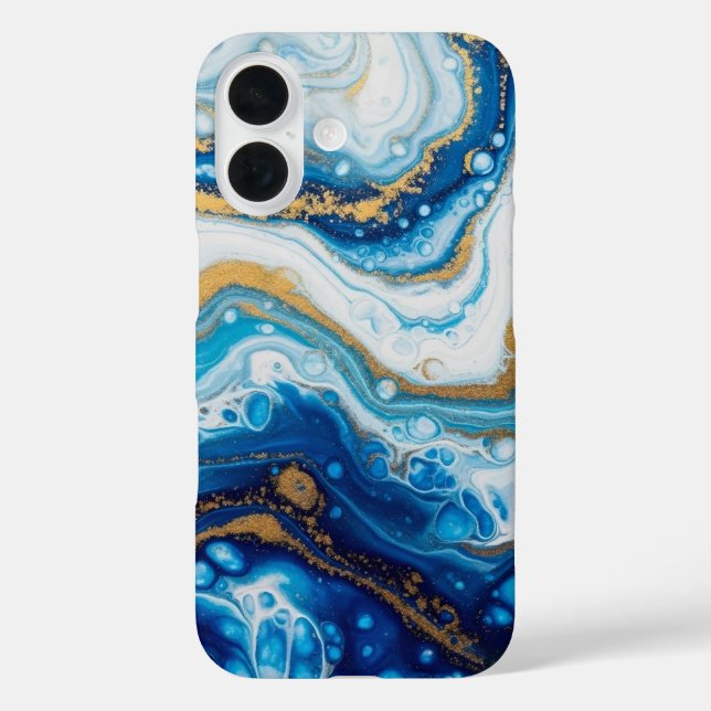  Elegant Fluid Art iPhone 16 Case – Abstract Blue  (Back)