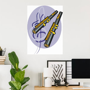 Elegant Flute Duet Music Musical Instrument   Poster