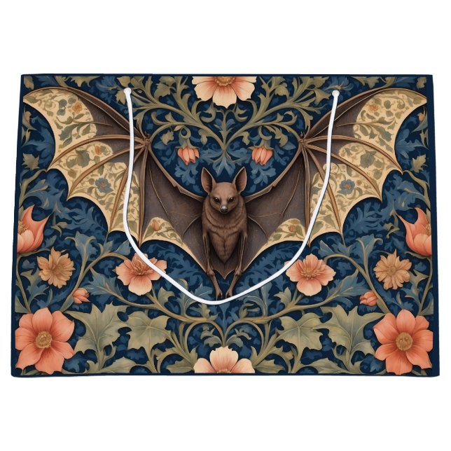 Elegant Flying Bat William Morris Inspired Floral Large Gift Bag (Front)