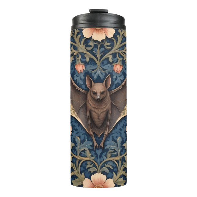 Elegant Flying Bat William Morris Inspired Floral Thermal Tumbler (Front)