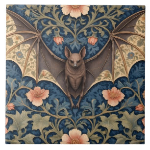 Elegant Flying Bat William Morris Inspired Floral Tile
