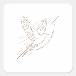 Elegant Flying Bird Freedom In Every Breath Line Square Sticker