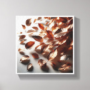 Elegant Flying Copper Leaves - Modern Metallic Aut Canvas Print