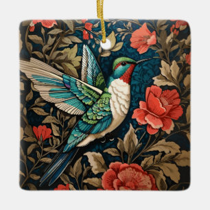 Elegant Flying Hummingbird William Morris Inspired Ceramic Ornament