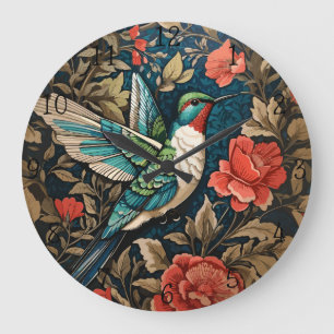 Elegant Flying Hummingbird William Morris Inspired Large Clock