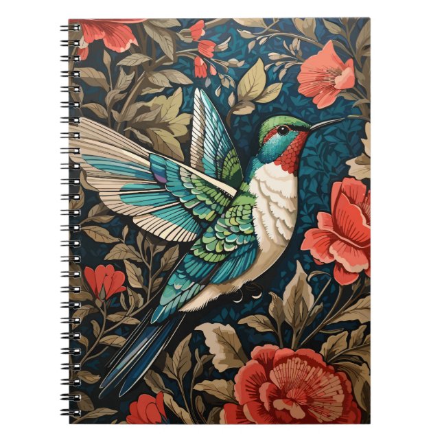 Elegant Flying Hummingbird William Morris Inspired Notebook (Front)