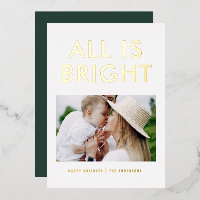 elegant foil 1 photo modern foil holiday card (Front/Back)