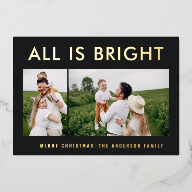 elegant foil 2 photo modern foil holiday card (Front)