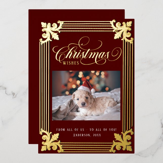 Elegant foil frame on burgundy  photo script (Front/Back)