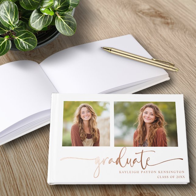 Elegant Foil Graduation Guest Book with Photos (Elegant Rose Gold Foil Graduation Guest Book with Photos)