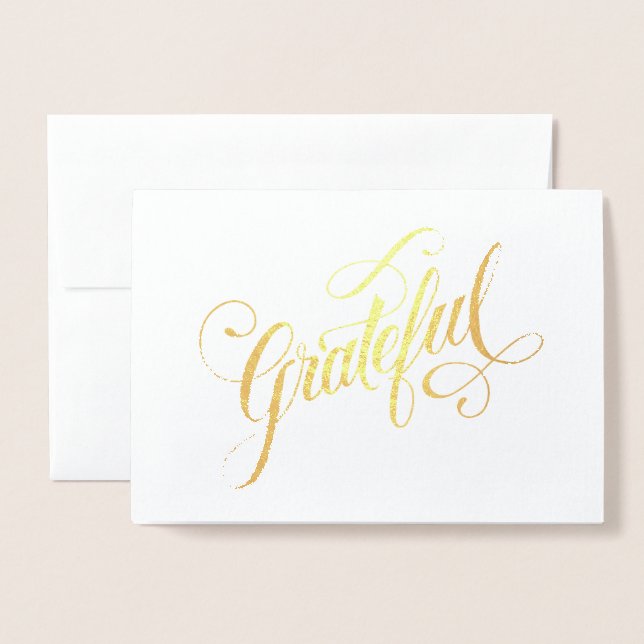  Elegant Foil Grateful Script for Thanksgiving Foil Card (Front With Envelope)