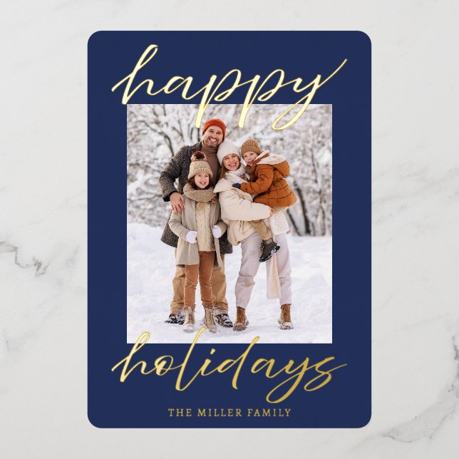 Elegant Foil Happy Holidays Photo Card Christmas  (Front)
