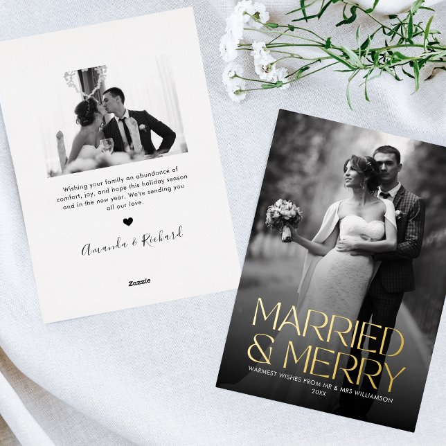 Elegant Foil Married and Merry Newlywed Photo (Creator Uploaded)