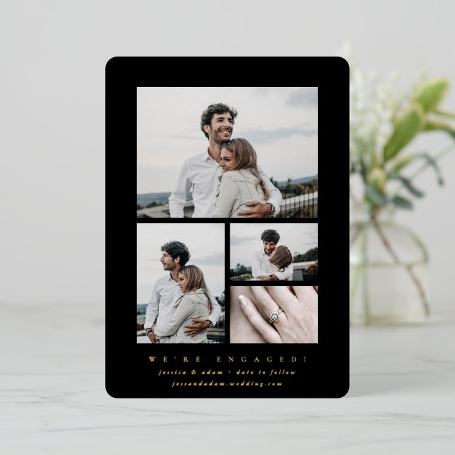 Elegant Foil Multi Photo Engagement Announcement (Standing Front)