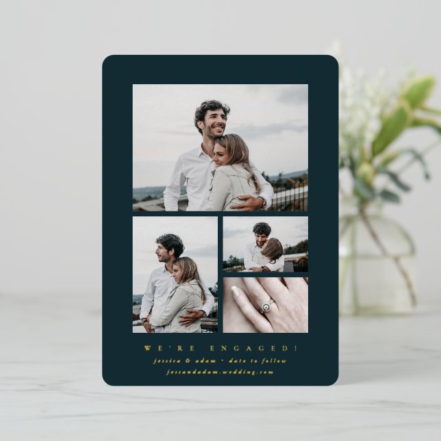 Elegant Foil Multi Photo Engagement Announcement (Standing Front)