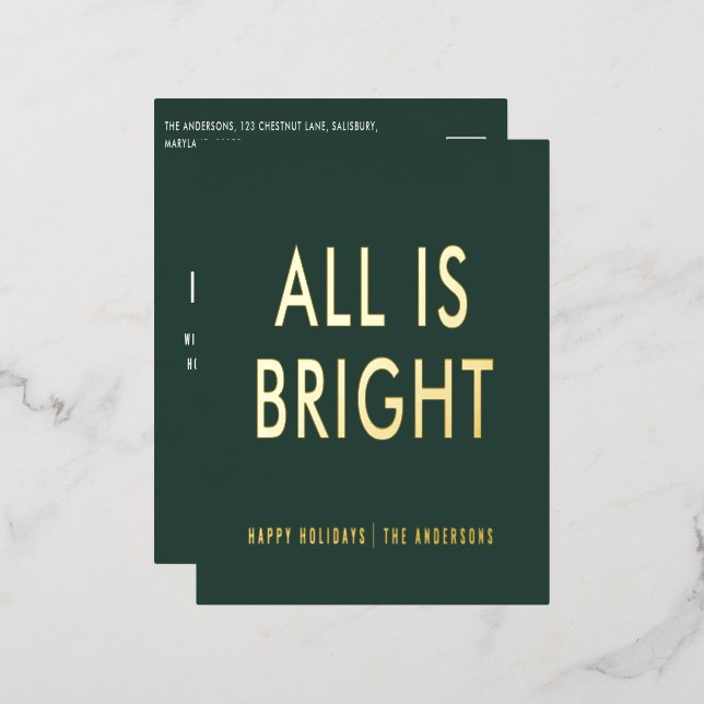 elegant foil no photo modern foil holiday postcard (Front/Back)