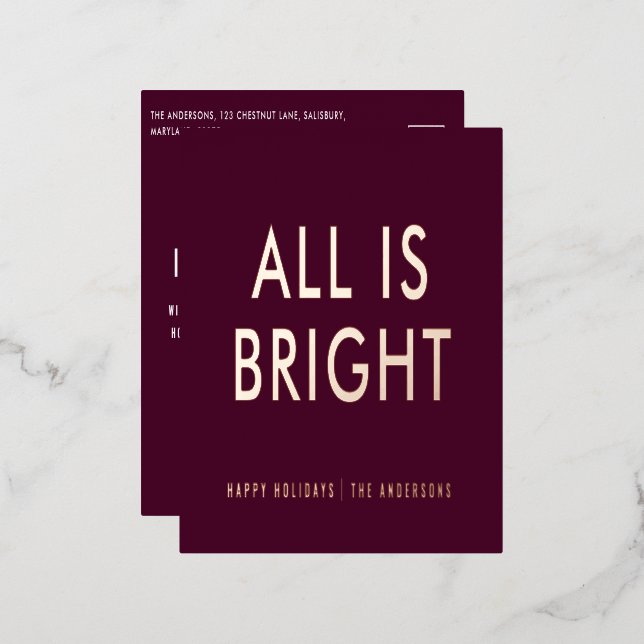 elegant foil no photo modern foil holiday postcard (Front/Back)