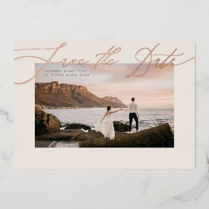 Elegant Foil Pressed Save The Date On Photo