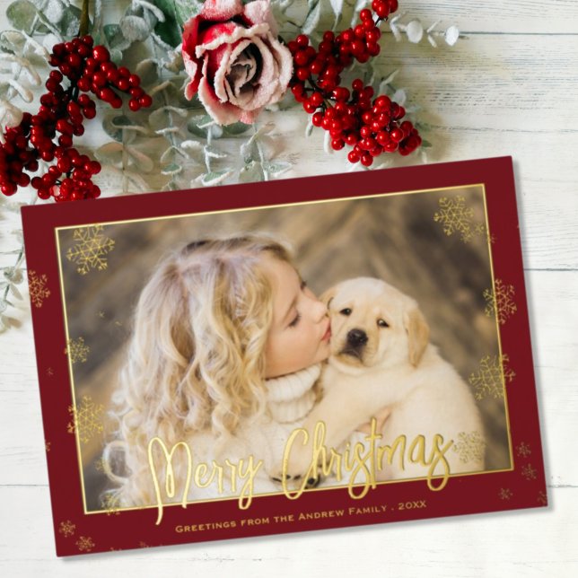 Elegant Foil Script Merry Christmas Photo (Creator Uploaded)