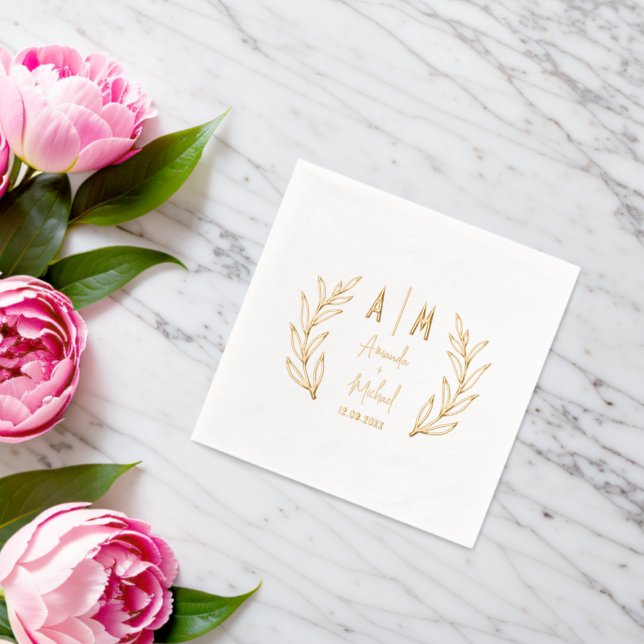 Elegant Foil Stamped Napkins with monograms. (Insitu (Wedding))