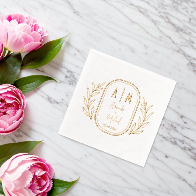Elegant Foil Stamped Napkins with monograms. (Insitu (Wedding))