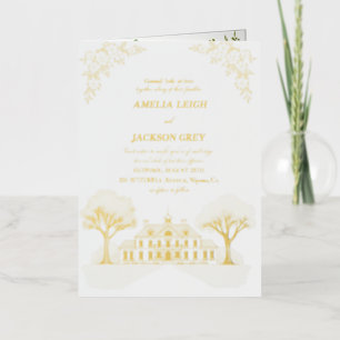 Elegant Foil Wedding Greeting Card with Watercolor