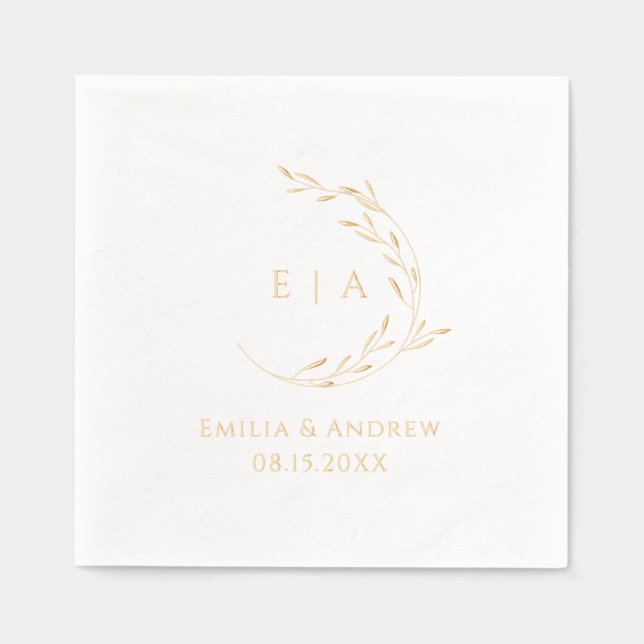 Elegant Foil Wedding Napkins Personalised (Front)