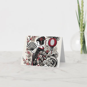 Elegant Folded Holiday Card with Geisha Art