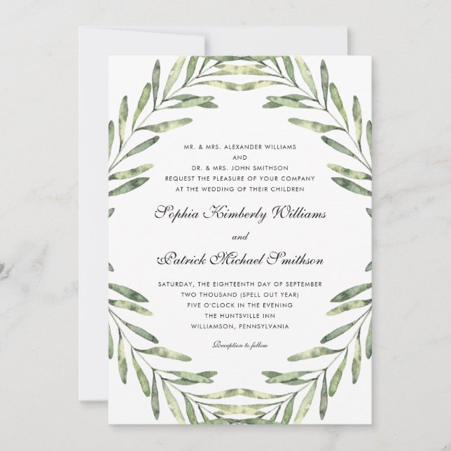 Elegant foliage | all parents hosting wedding invitation (Front)