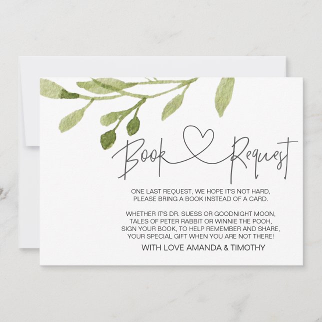 Elegant Foliage Baby Shower Book Request Cards (Front)
