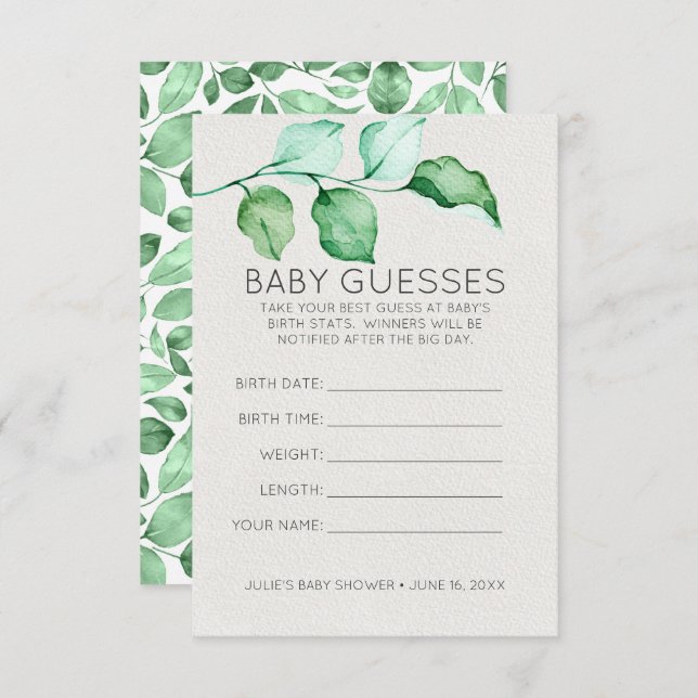 Elegant Foliage | Baby Shower Guessing Game Invitation (Front/Back)