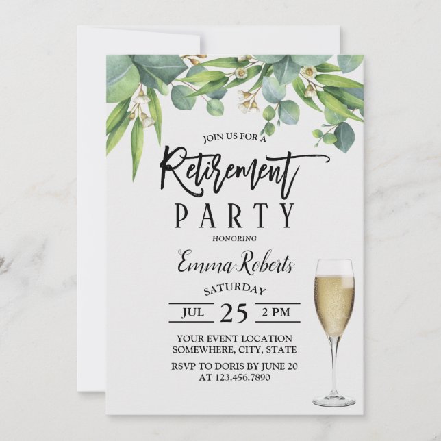Elegant Foliage Botanical Retirement Party Invitation (Front)