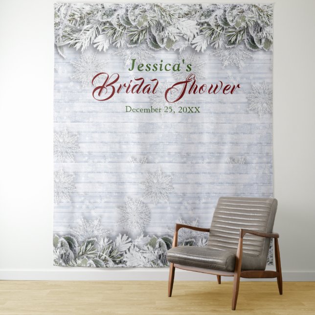 Elegant Foliage Bridal Shower Photo Booth Backdrop Tapestry (In Situ)