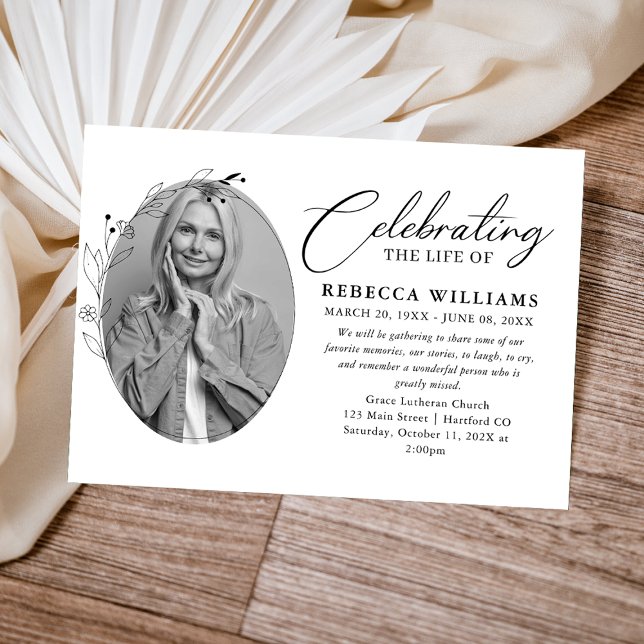 Elegant Foliage Calligraphy Celebration of Life  Invitation (Creator Uploaded)