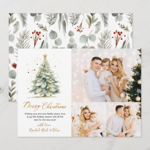 Elegant Foliage Christmas Tree 3 Multi Photo  Holiday Card