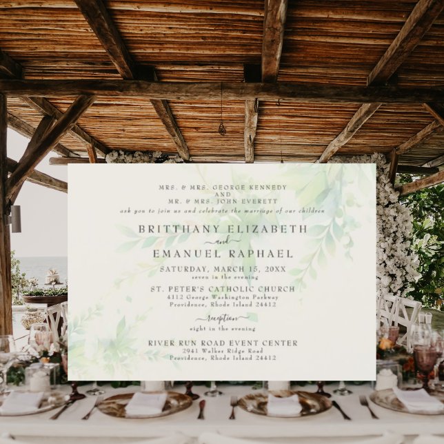 Elegant Foliage Cream Parents Horizontal Wedding Invitation (Creator Uploaded)