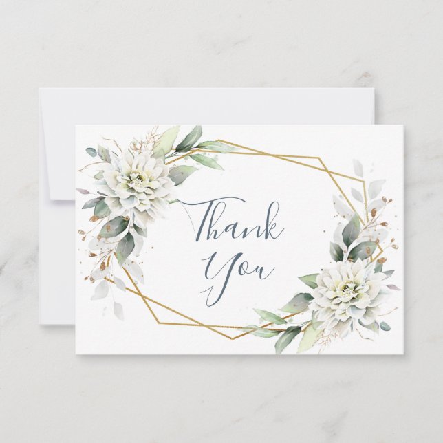 Elegant Foliage Dusty Blue Flowers Thank You Card (Front)