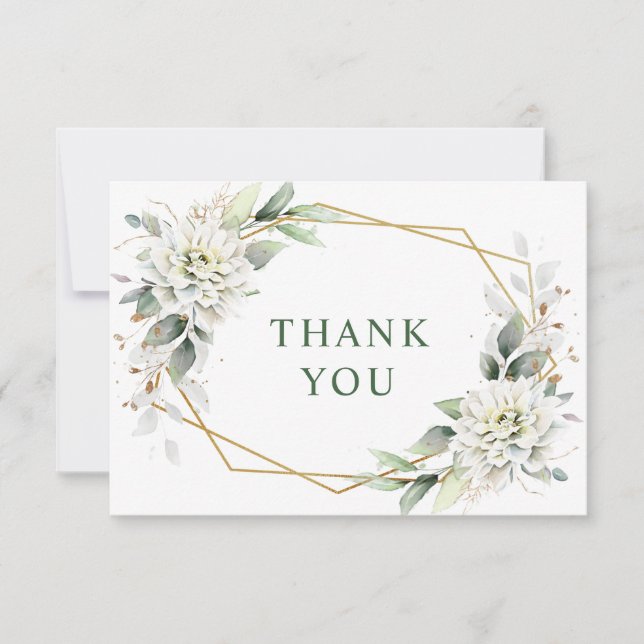 Elegant Foliage Dusty Blue Flowers Thank You Card (Front)