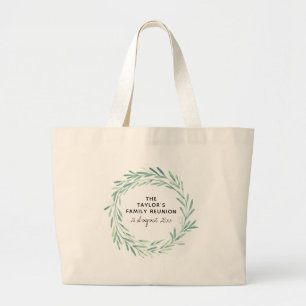 Elegant Foliage Family Reunion Watercolor Wreath Large Tote Bag