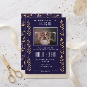 Elegant Foliage Graduate Photo Graduation Party Invitation