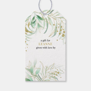 Elegant Foliage Green and Gold Display Shower Gift Tags