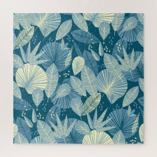 Elegant Foliage: Grey-Blue Tropical Pattern. Jigsaw Puzzle