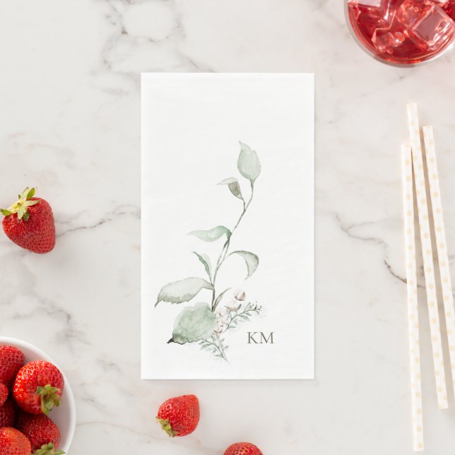 Elegant Foliage Grey Monogram II Napkin (Insitu)