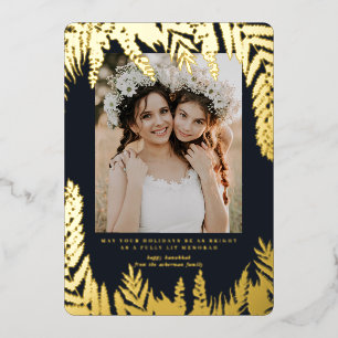 Elegant Foliage Hanukkah Photo Collage Card