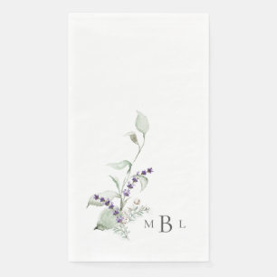 Elegant Foliage & Lavender Monogram Wedding Napkin