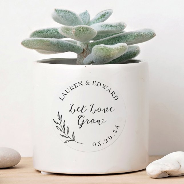 Elegant Foliage Let Love Grow Wedding Favour Classic Round Sticker (Creator Uploaded)