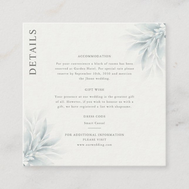 Elegant Foliage Modern Details Enclosure Card (Front)