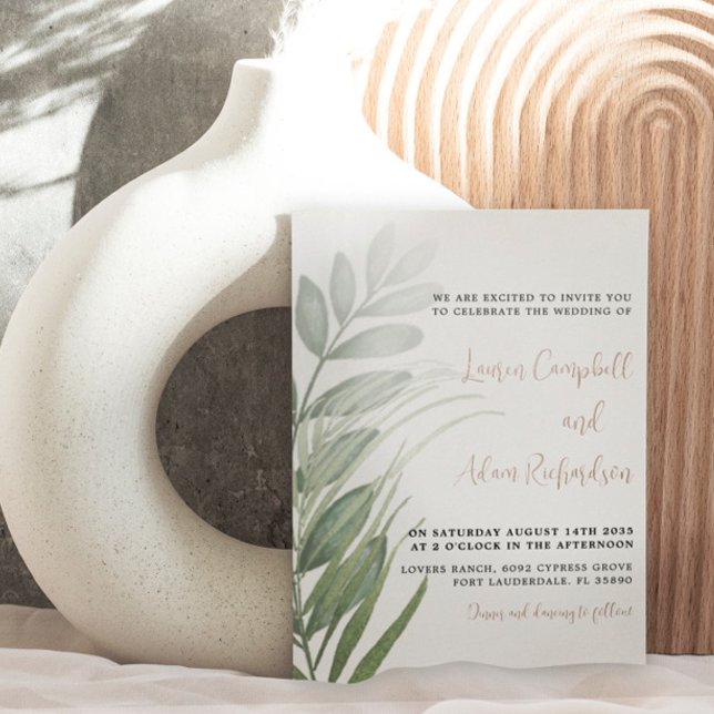 Elegant Foliage Rose Gold  Wedding Invitation (Creator Uploaded)